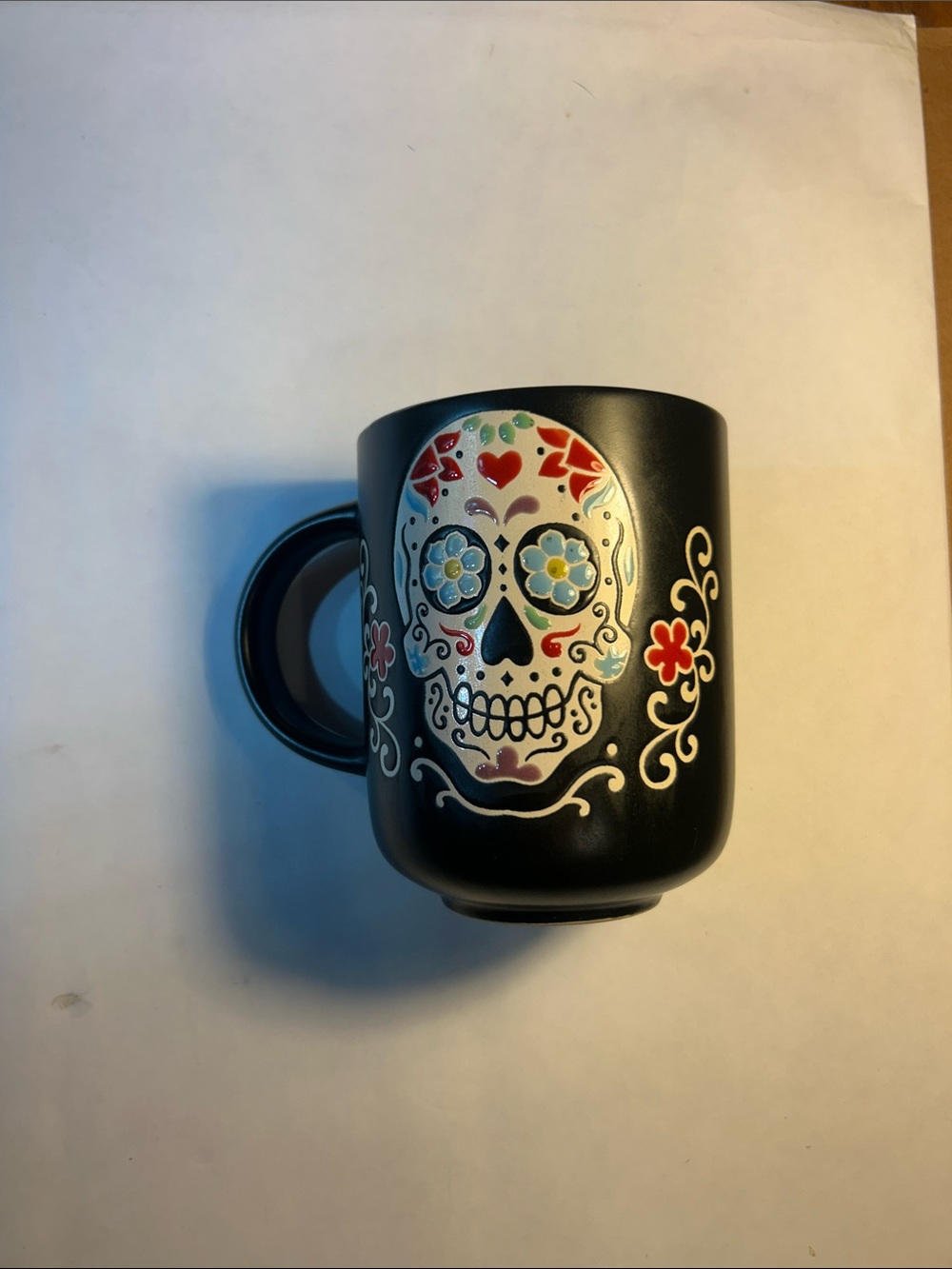 Sugar Skull Black Ceramic Coffee Mug - Decorative Dia De Los Muertos Design